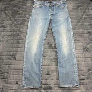 Armani Jeans Straight Leg Mens 32x32 Light Blue Distressed Button Fly J817F